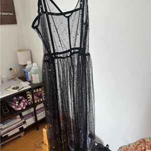 SHEIN Black Sheer Maxi Dress with Gold Details